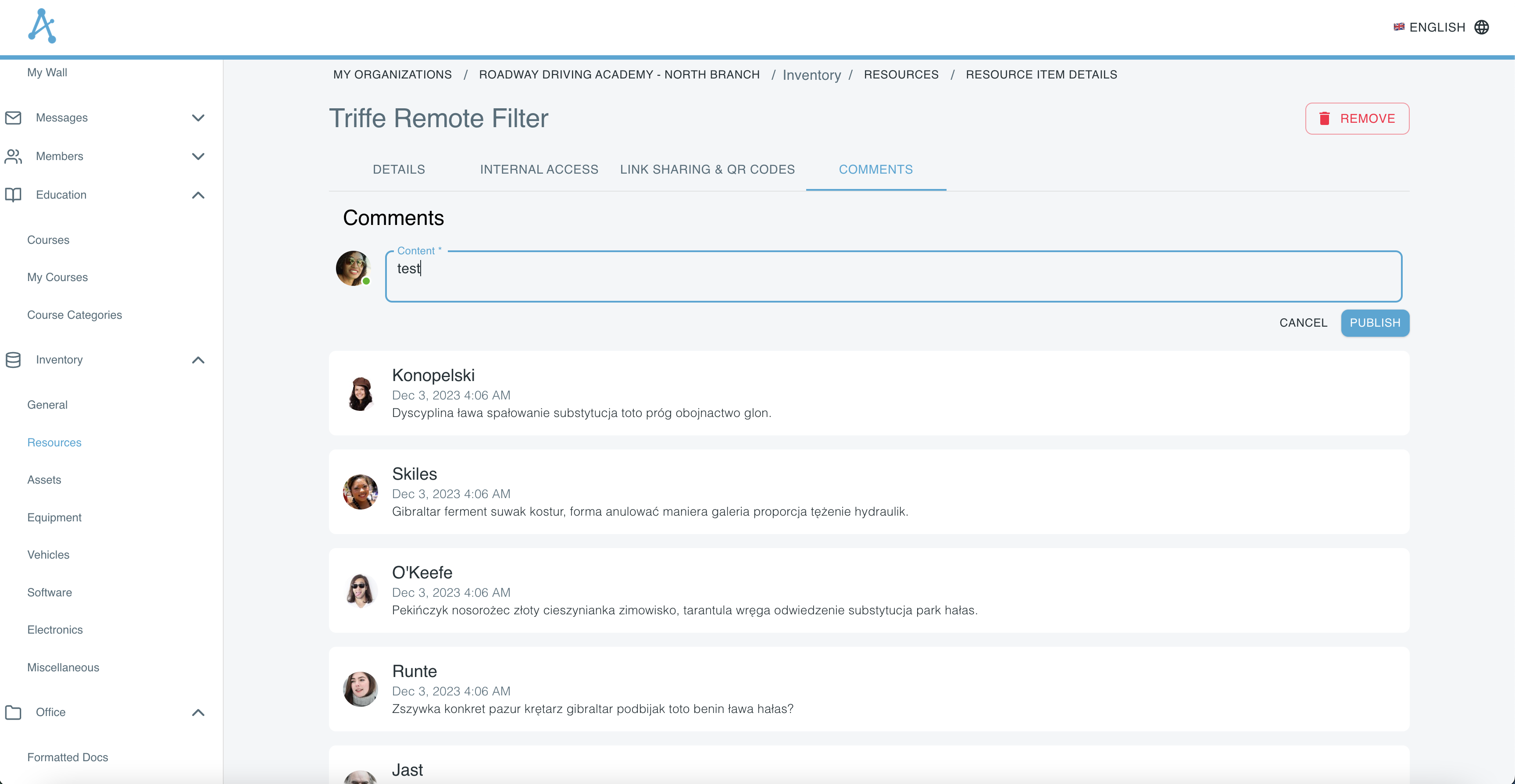 Dialog between several users in a comment section