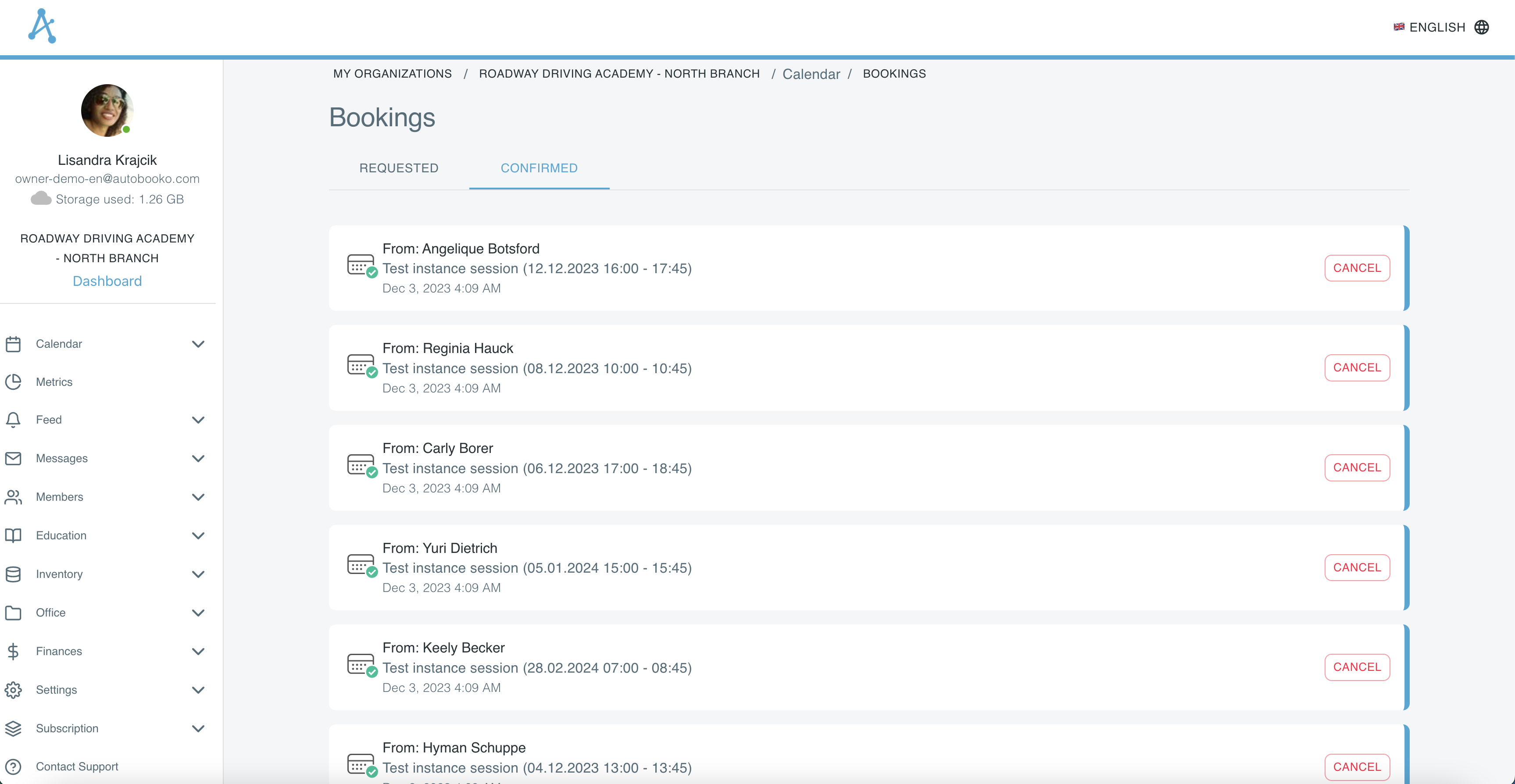 List of bookings that were confirmed by employees, each of them can be canceled