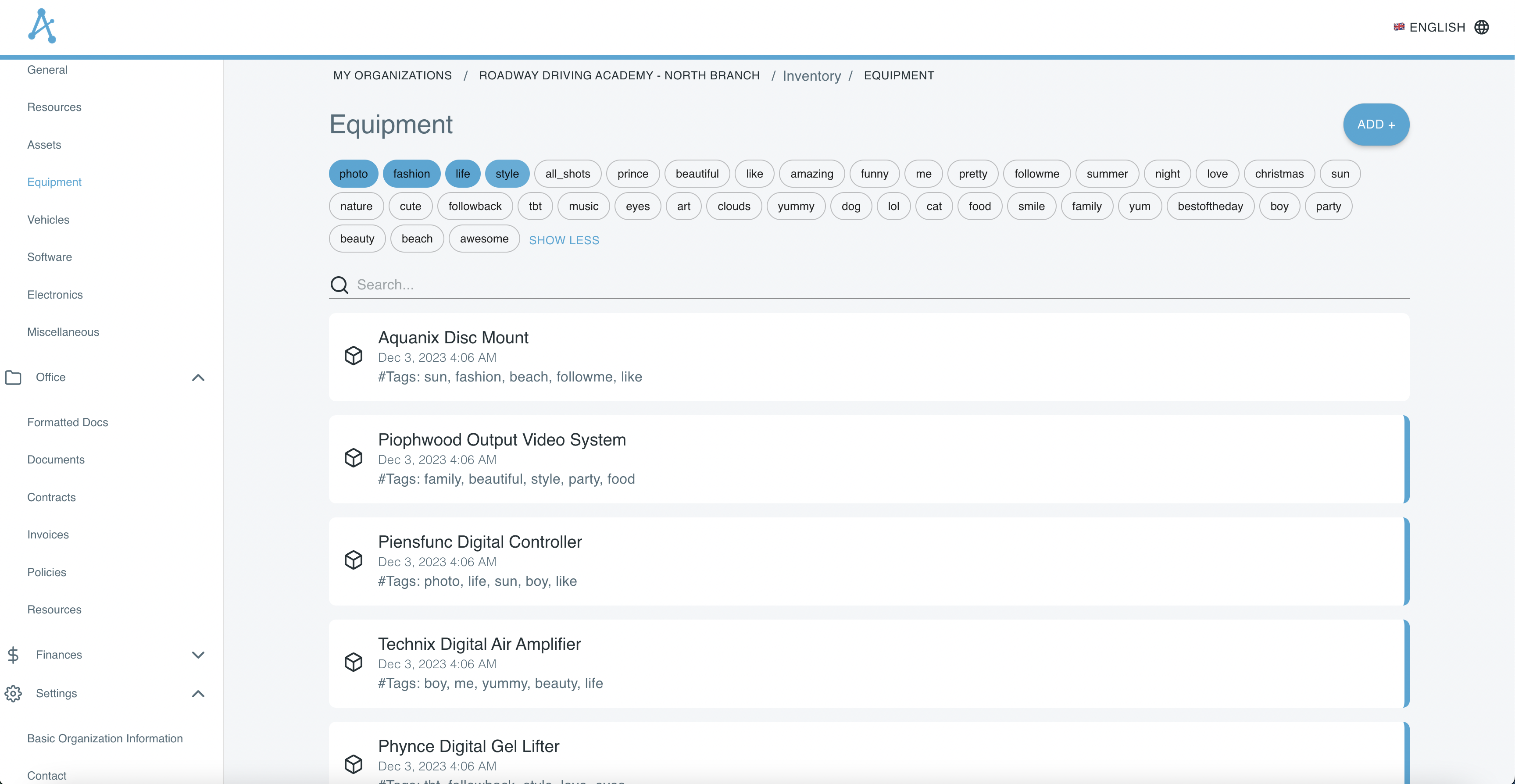 List of physical inventory items